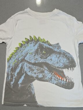 Kids White T‑Shirt with Blue Dinosaur Graphic